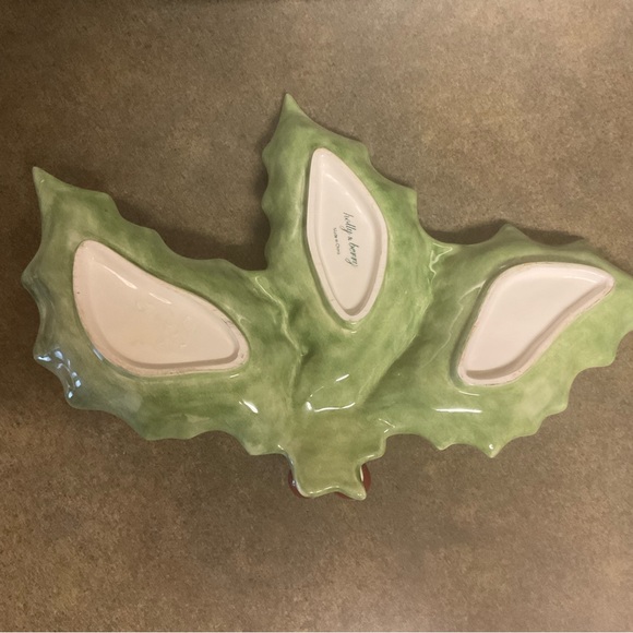 VINTAGE HOLLY & BERRY SNACK Relish candyDISH 3 COMPARTMENTS Gold Trim - Picture 4 of 7